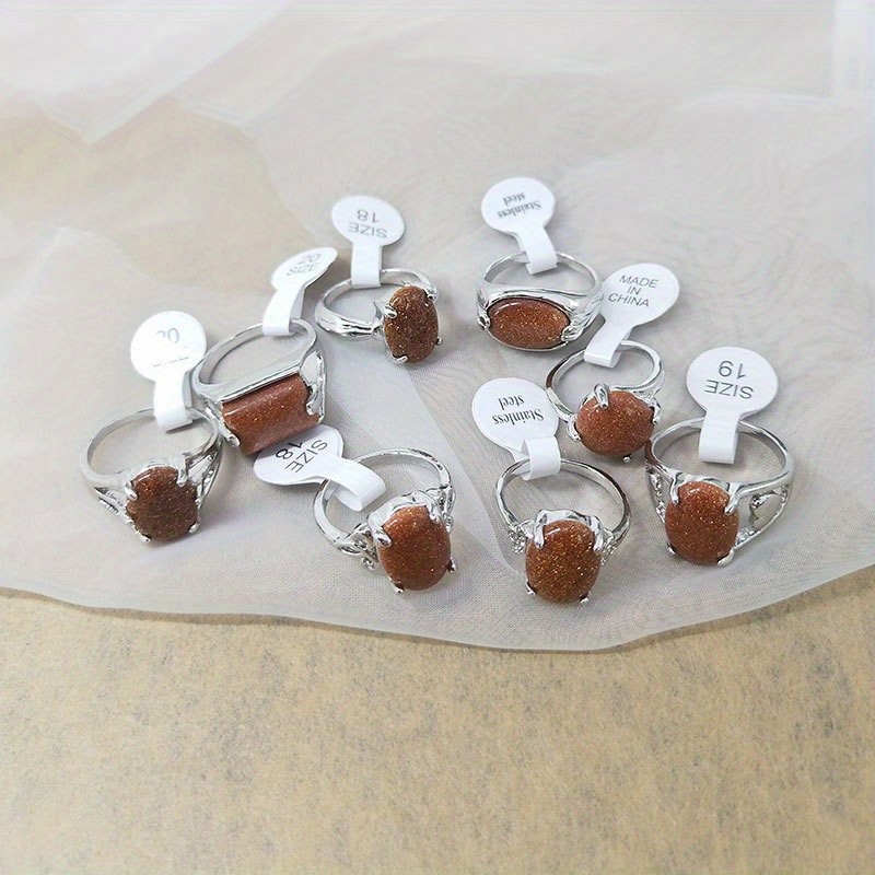 24Pcs Golden Sand Stone Rings Bulk Oval Rings Unisex Jewelry With Gift Box