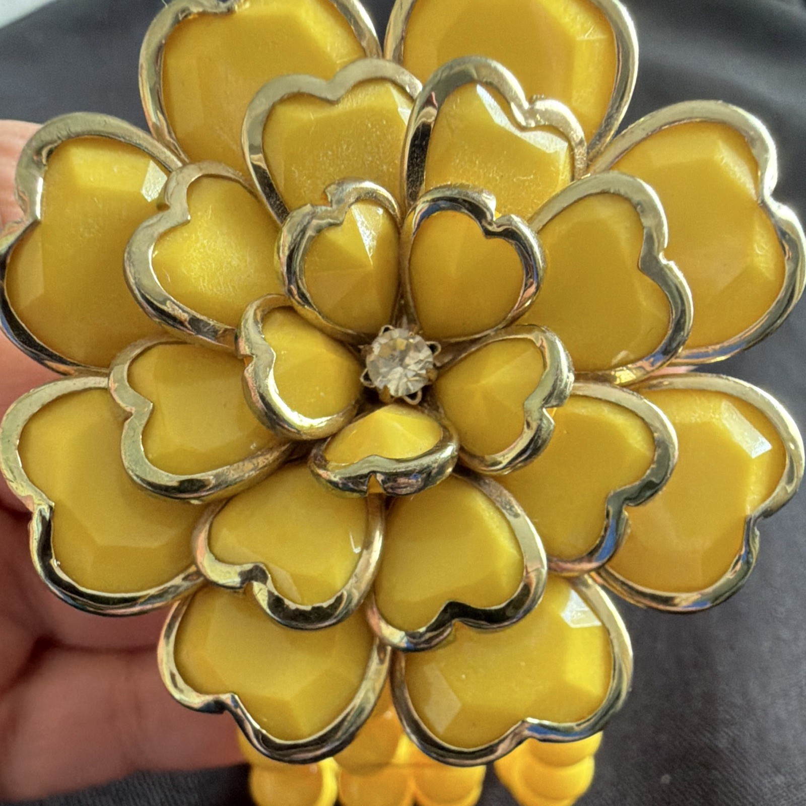 Yellow Beaded Stretch Statement Bracelet Large Flower Centerpiece Plastic