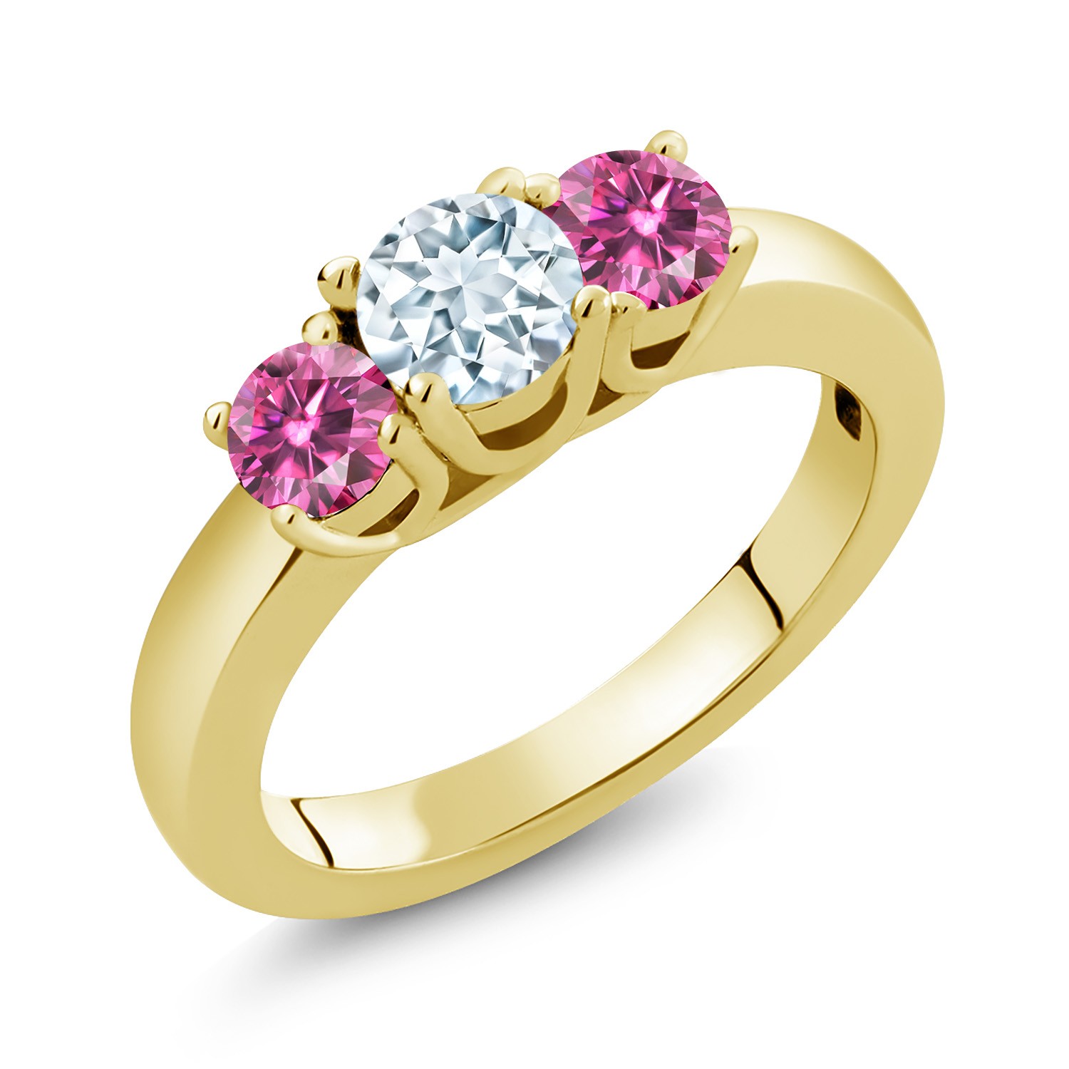 18K Yellow Gold Plated Silver Ring Aquamarine Pink Moissanite (0.96 Cttw)