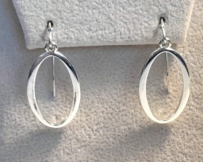 Silver Tone Hypo-Allergenic Oval Hoops Dangler/Drop French Wire 1.25″ Earrings