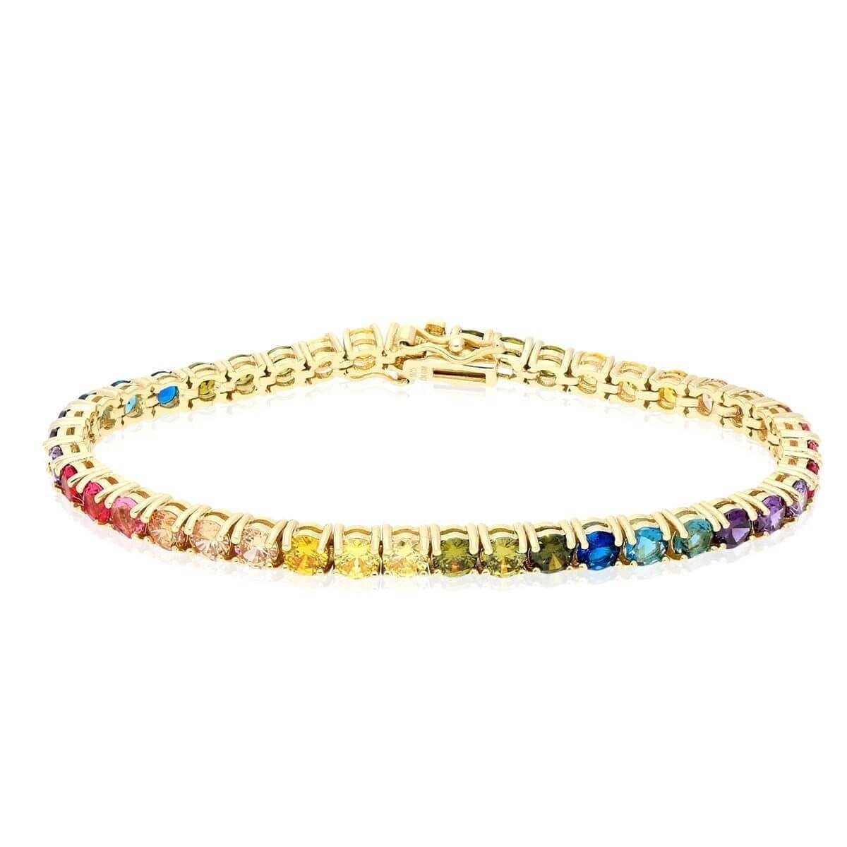 Yellow Gold Over Silver 4mm Tennis Bracelet 7.25″ with Multicolor Gem Accents