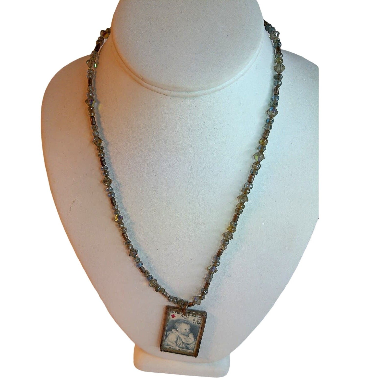 Vintage 925 Sterling Silver 1965 French Stamp Choker Renoir Baby with Spoon