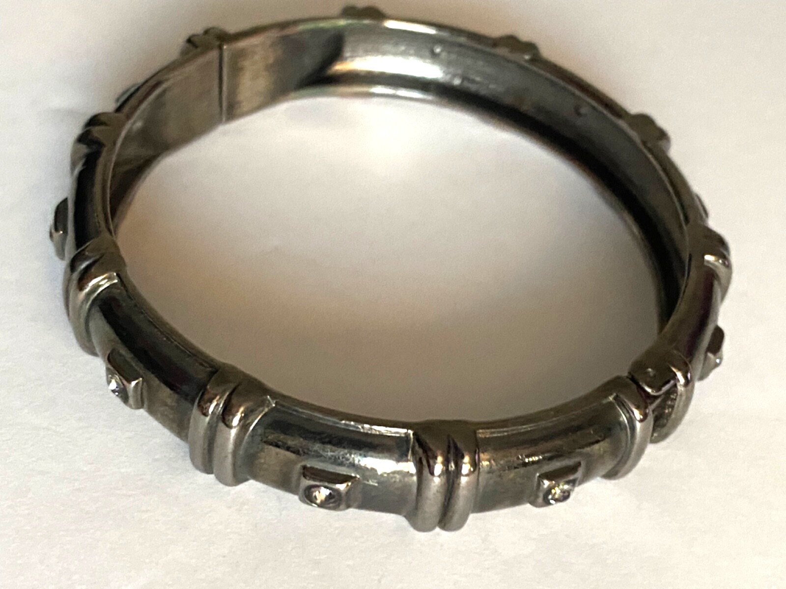 Sequin Black Sliver Tone Hinged Bracelet Rhinestones
