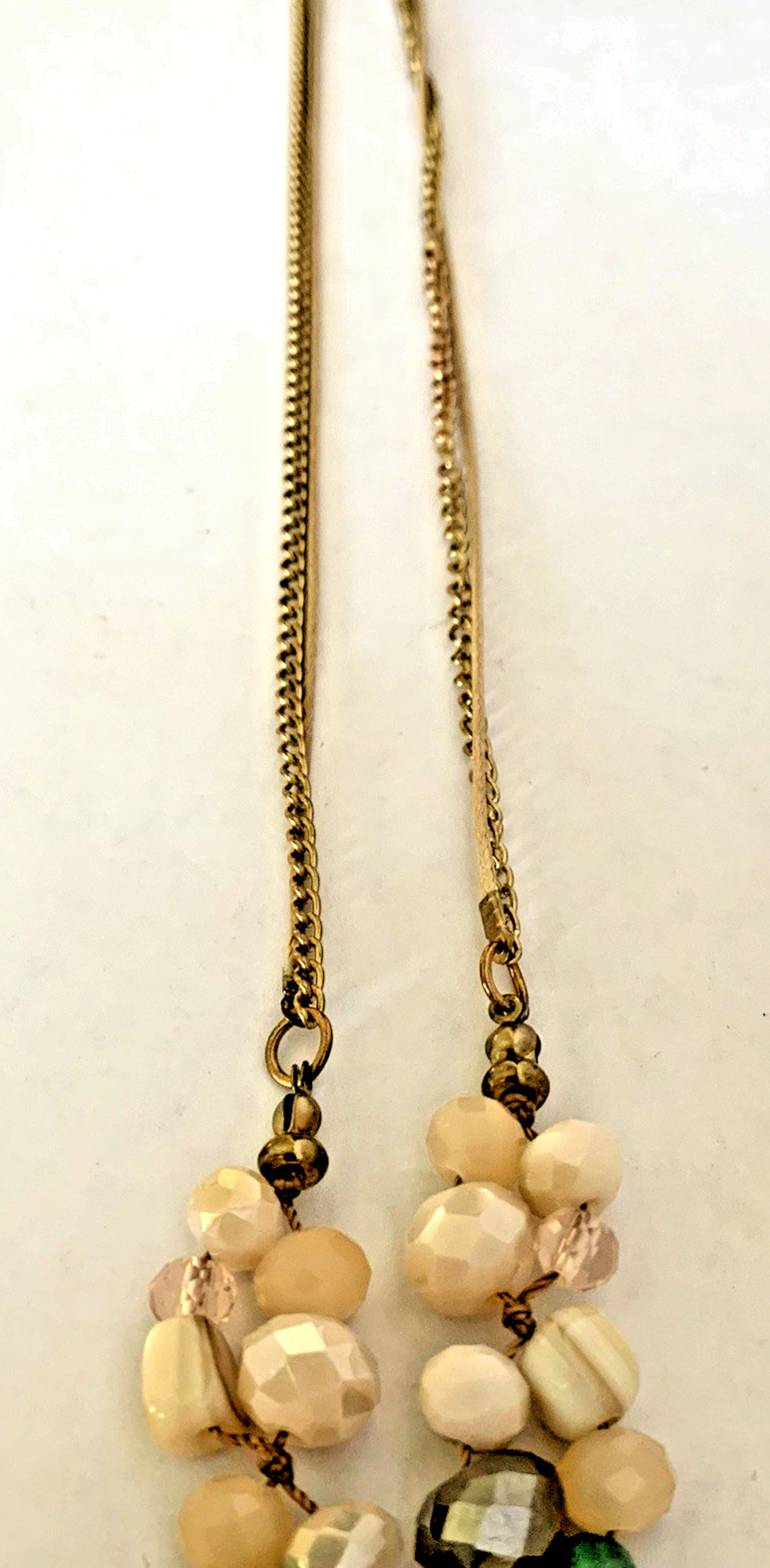 Mixed Metal Necklace Stone Shell & Acrylic Beaded Gold Tone Chain