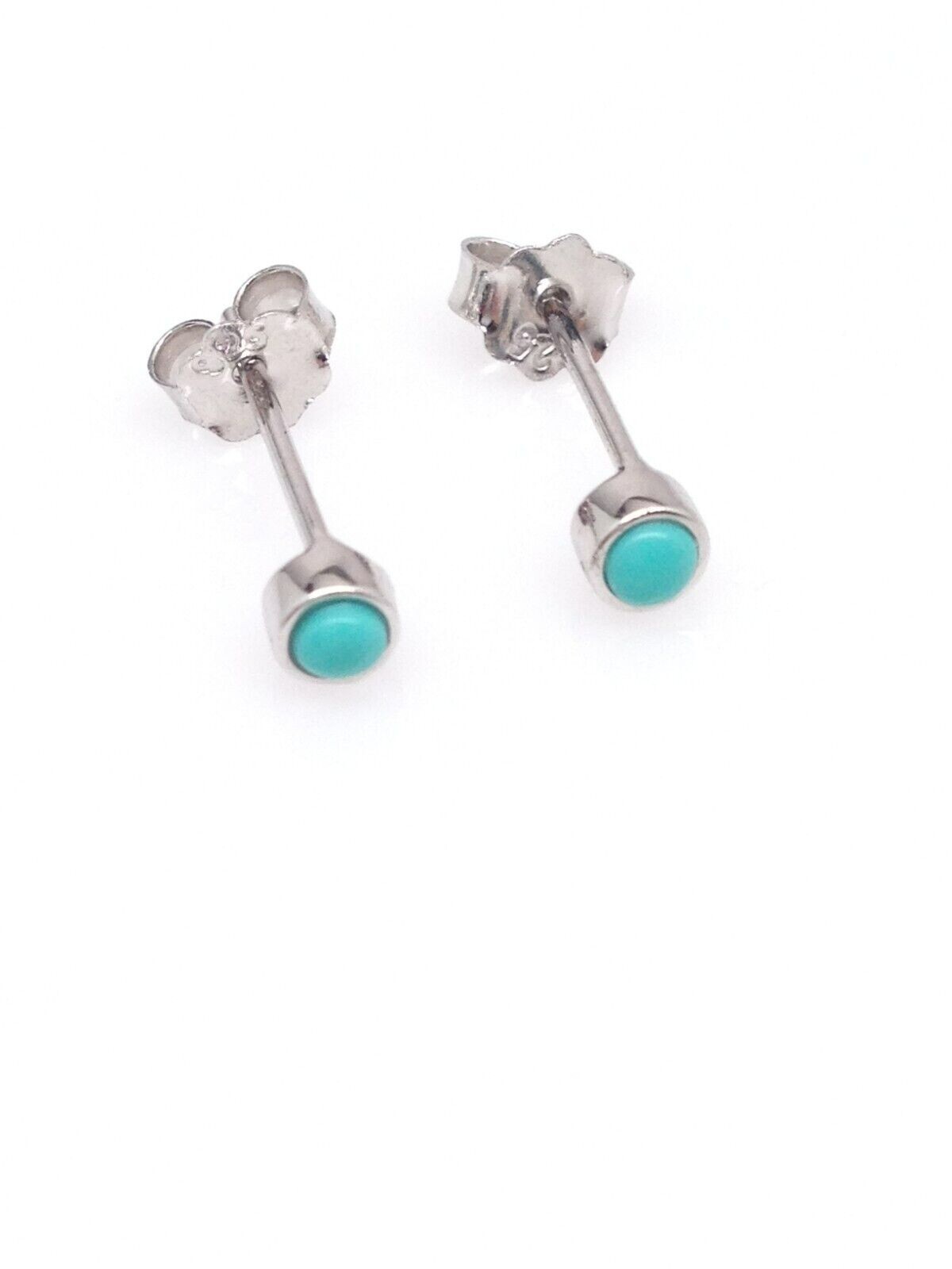 925 Sterling Silver Round Turquoise Stud Earrings TINY 2.8mm(2.2mm)