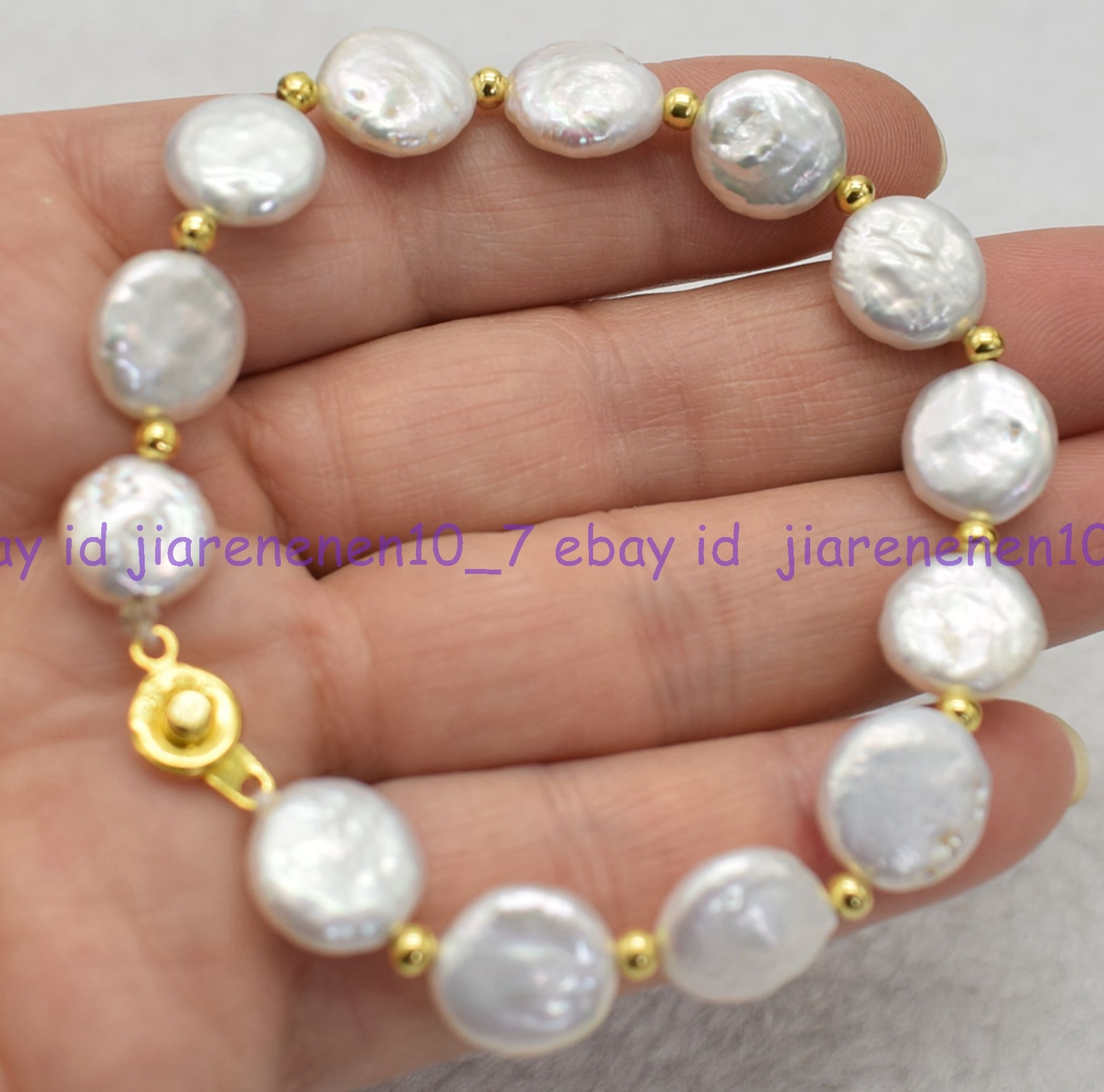 Natural 11-12mm White Coin Freshwater Pearl Necklace Bracelet 18&7.5in Z2283