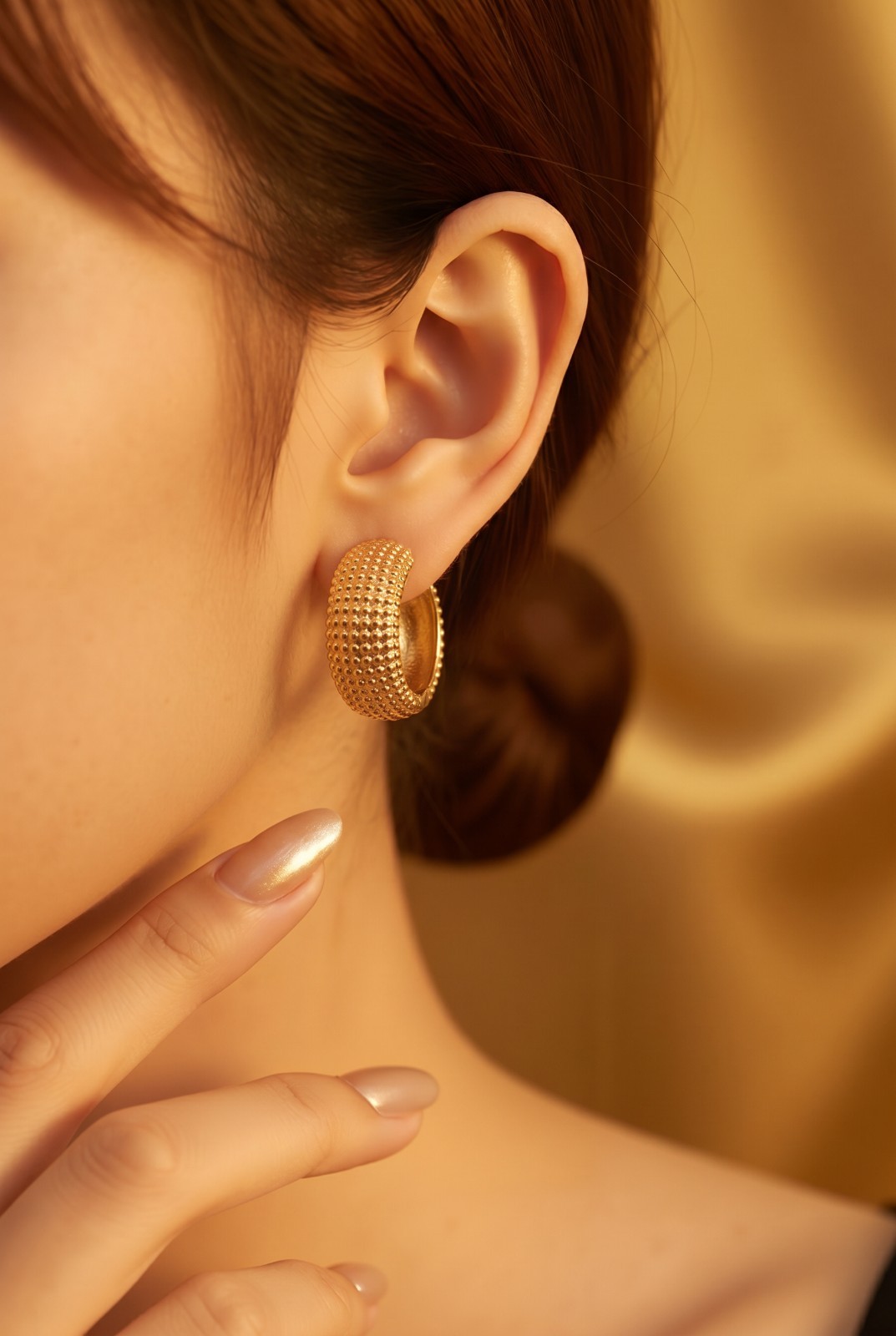 Chunky Gold Hoop Earrings Textured Statement Retro Bold Fashion Jewellery