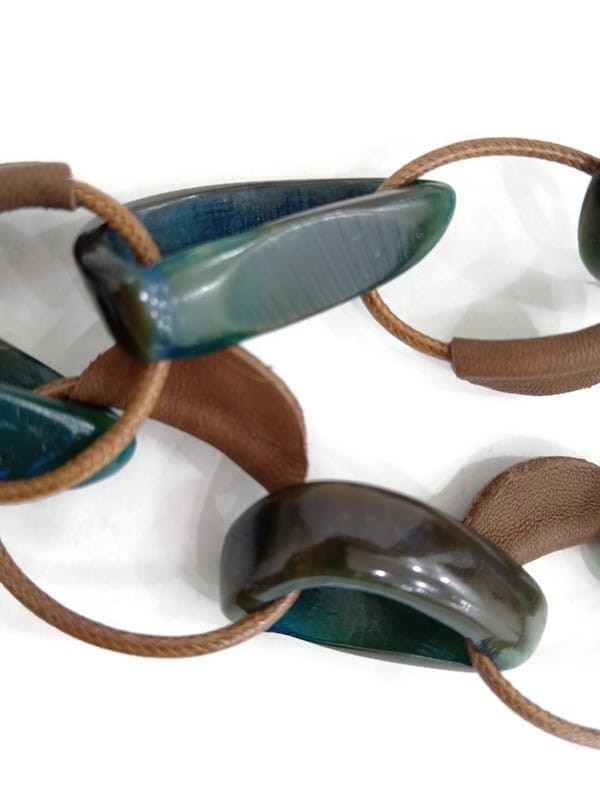 Tempest Designs Statement Necklace Layered Resin Leather Boho NWT UJ049N
