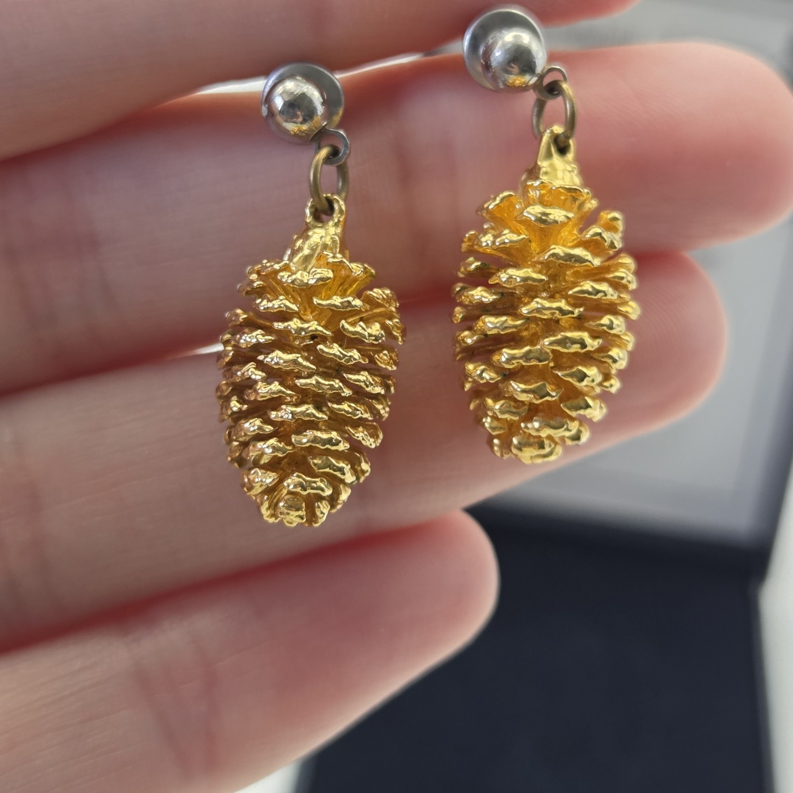 Leaves of Gold Real Alder Cone 24ct Gold Plated Earrings Jewellery by Nature
