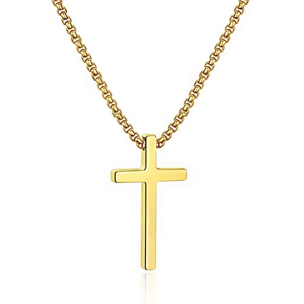14KGoldPlated Cross Necklace for Men Stainless Steel Cross Chain Pendant for…