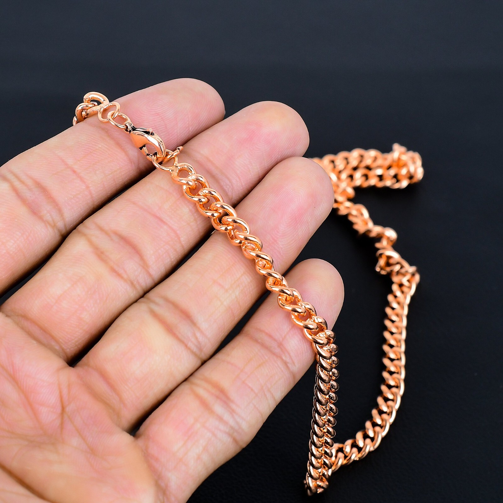 Vintage Copper Large Curved Copper Chain Hook Closure Necklace 20.5″ QN-002