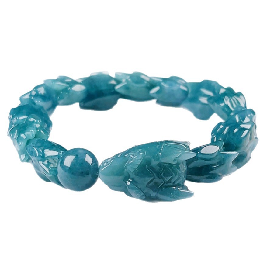 Blue water oil green dragon bone natural A-grade jade dragon bracelet