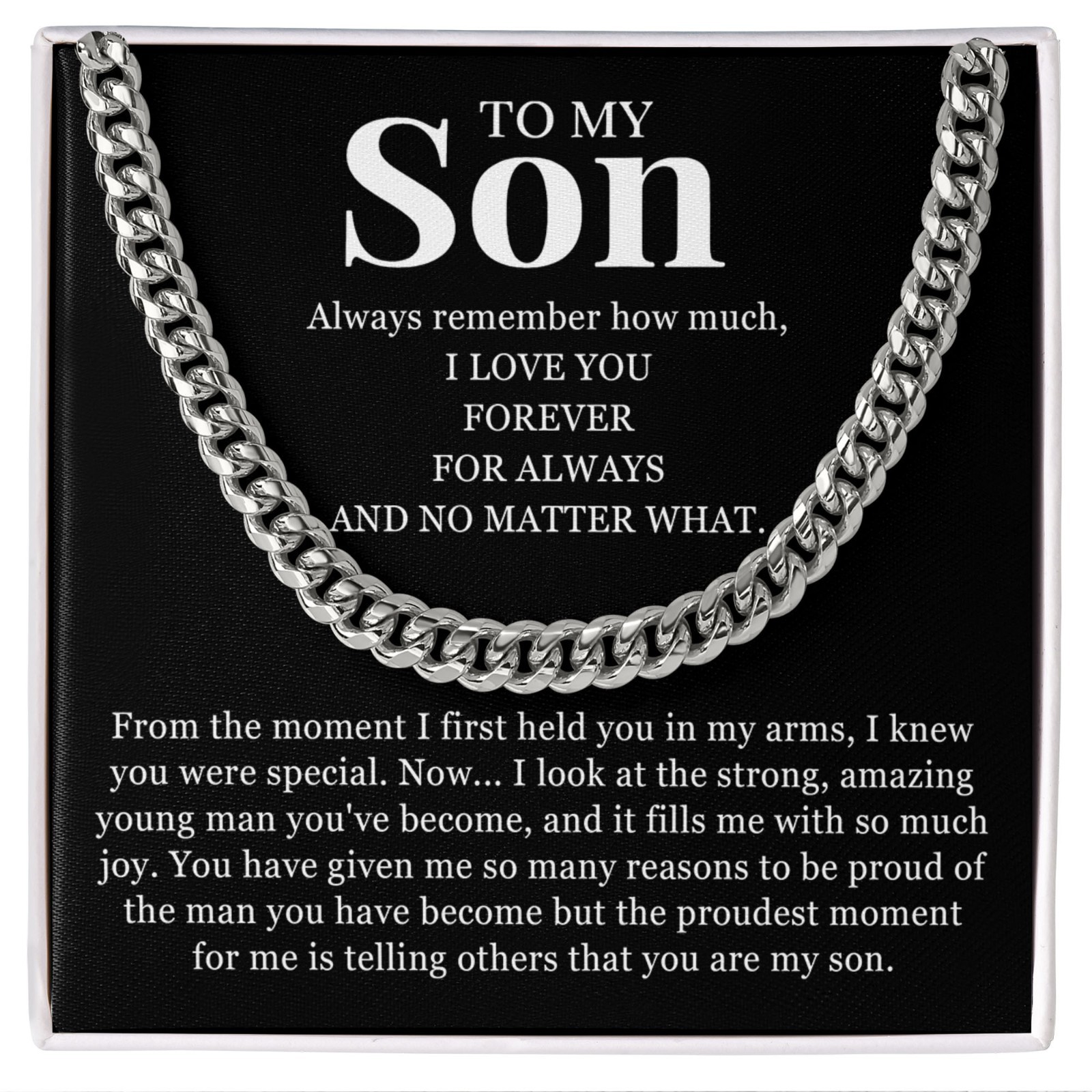To My Son Necklace I Love You, Cuban Link Chain Birthday Gift Jewelry Teen Boys