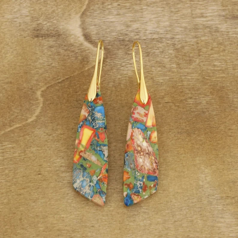 Natural Jasper Stone Teardrop Dangle Earrings Chakra Gemstone Drop Earring Gift