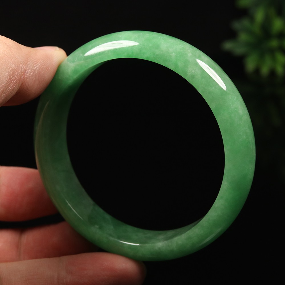 59mm Emerald Green Jadeite Jade Bangle Bracelet Burma Jadeite Bracelet A-13907