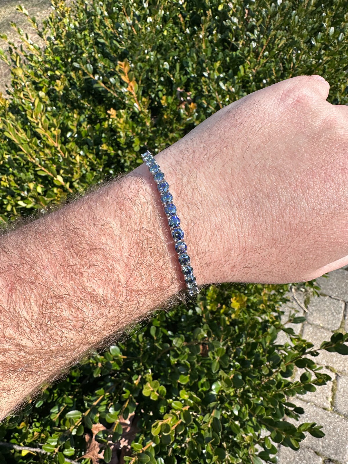 Real Iced Dark Blue MOISSANITE 5mm Tennis Bracelet 925 Silver Passes Tester GRA