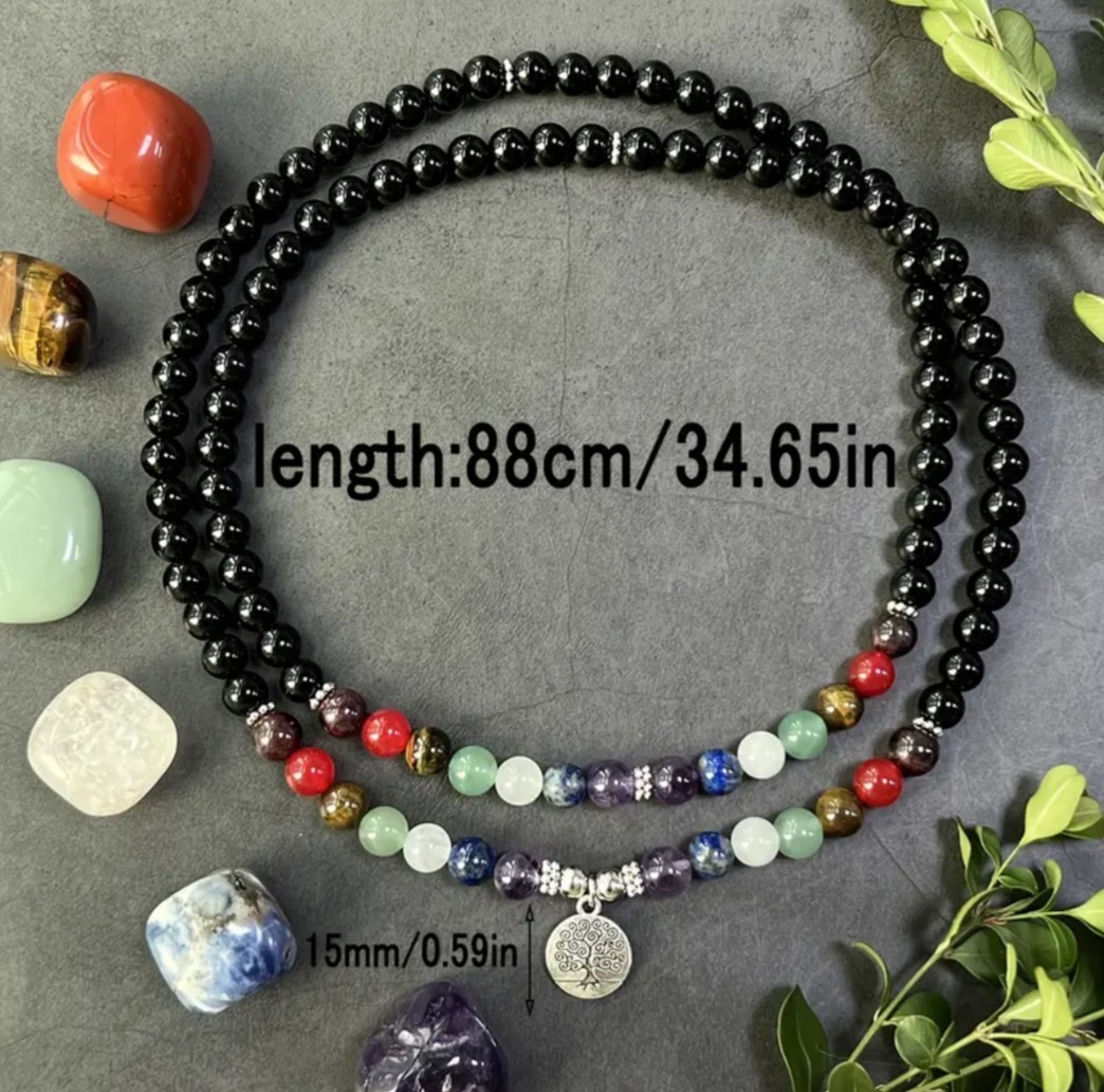 Bohemian Style Chakra 108 Bead Meditation Necklace – Featuring the Tree of Life