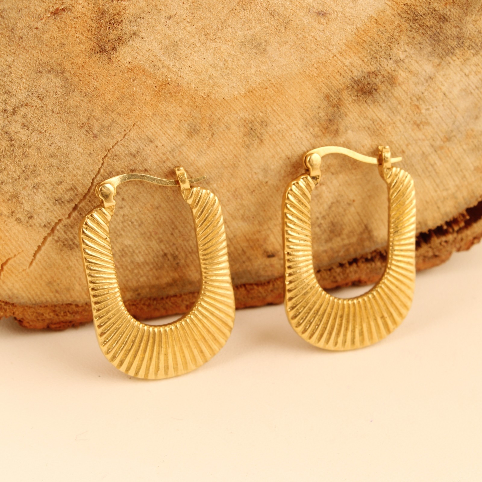 Gold & Silver Plating Textured U Shape Hoop Earrings for Women Earring