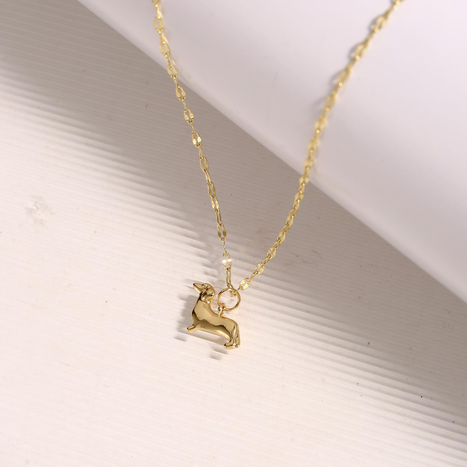 Mikovivi Gold Dog Pendant Necklace with Card, Dainty Medium, gold
