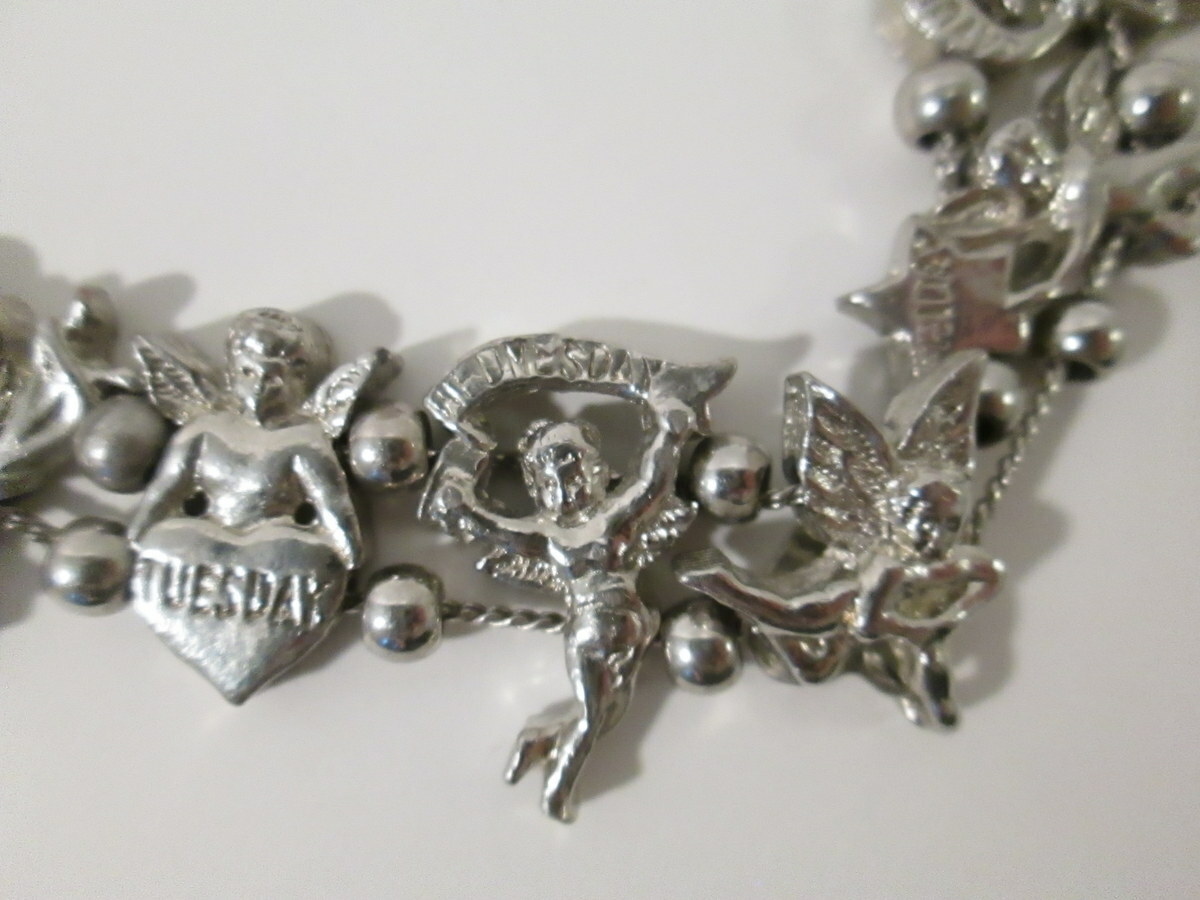 Cupid / Angels Day of the Week Bracelet Silver Tone Fold Over Clasp