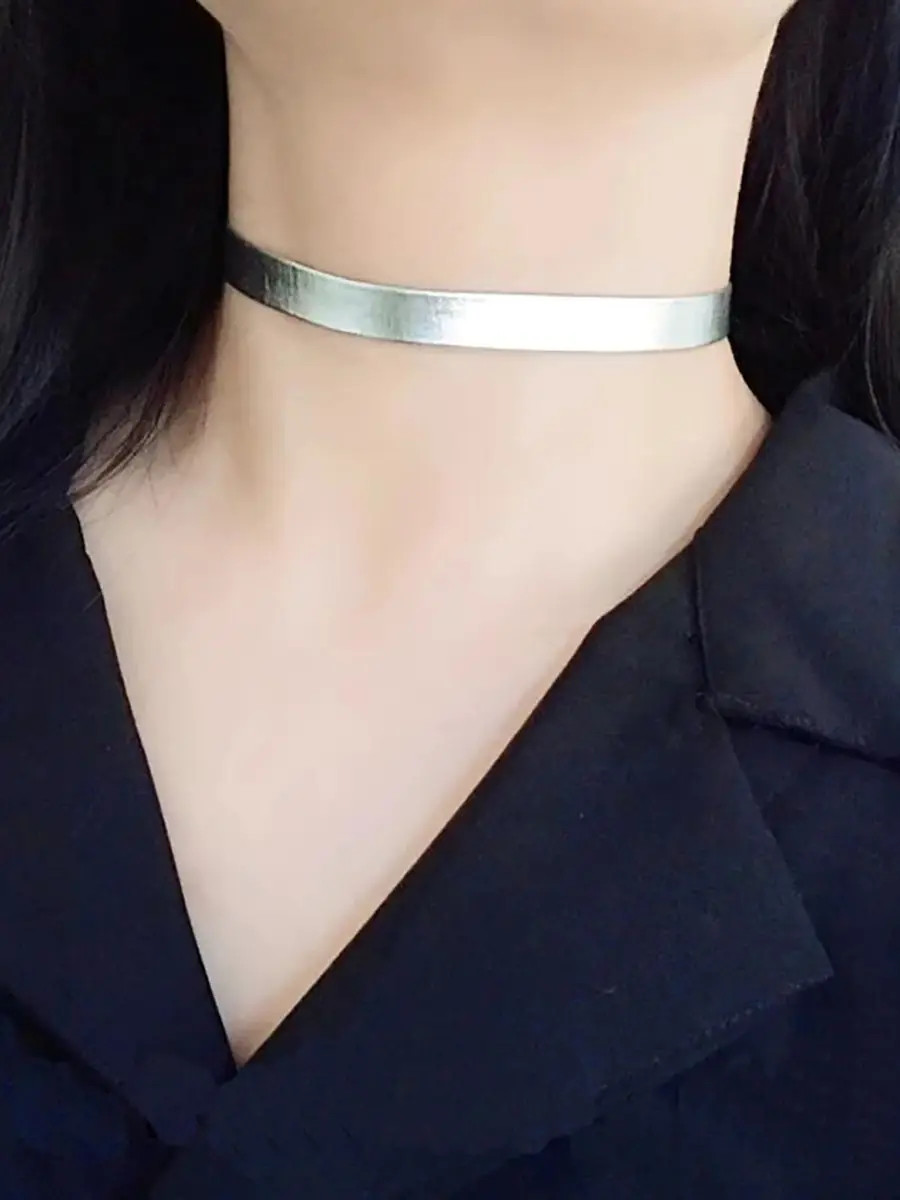 Rock Punk Hip Hop Metal PU Leather Collar Choker Neck Strap Chain Necklace Women