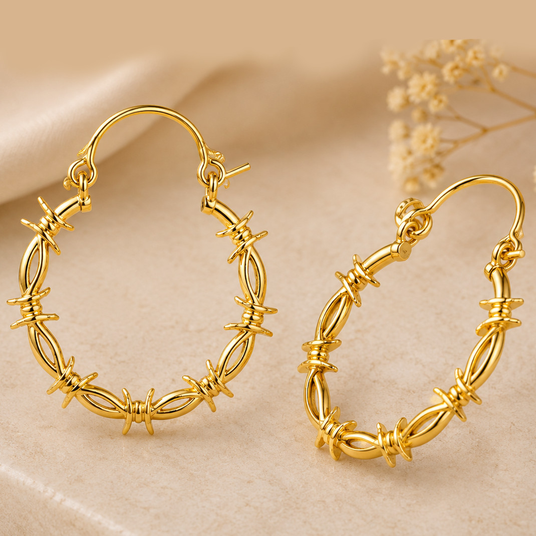 Gold Plating & Silver Plating Barbed Wire Hoop Earrings for Women Hoop Earrings