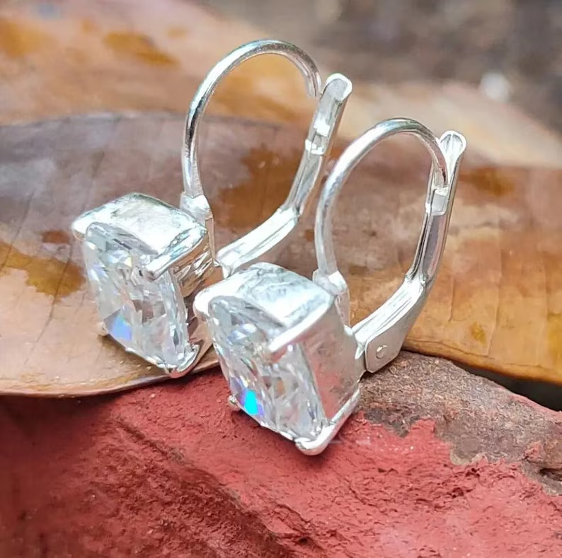 5 Ct Radiant Lab Grown Diamond Stud Earrings in Silver Christmas Gift For Her