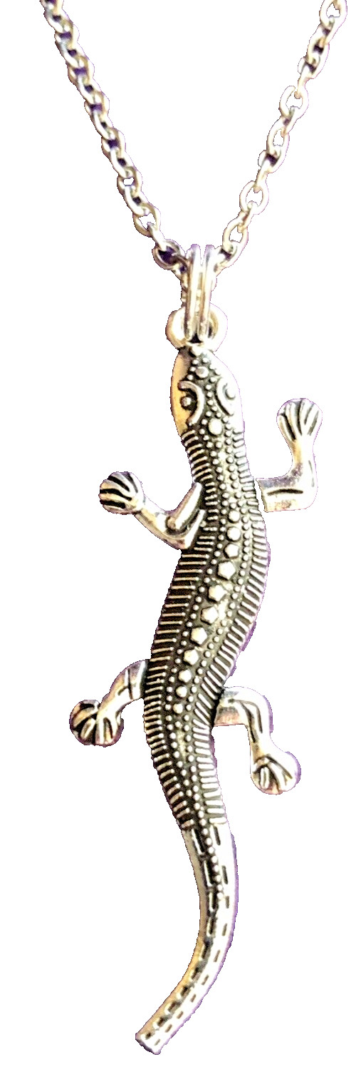 2″ long GECKO LIZARD SALAMANDER charm pendant 17” Necklace And Earrings