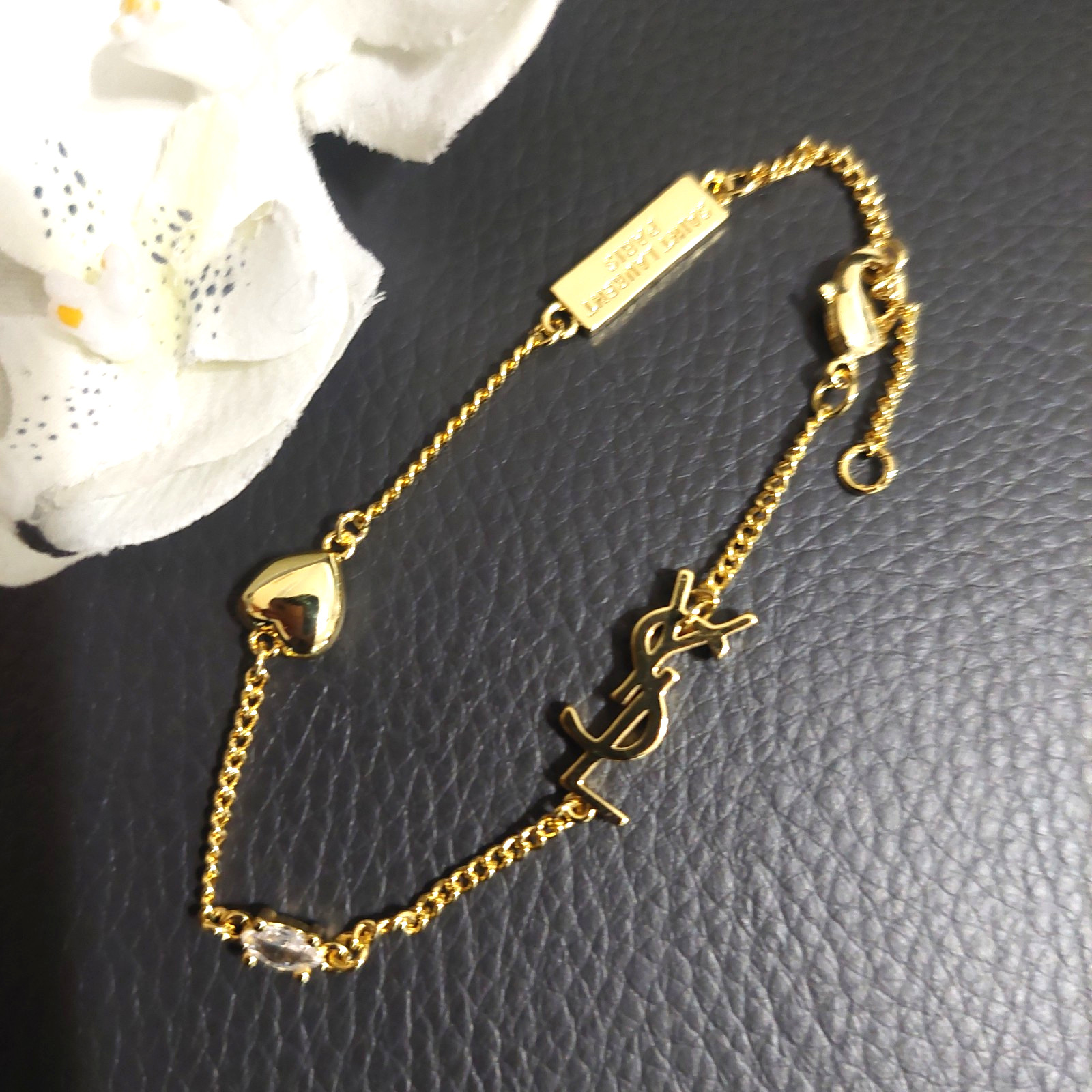 YSL Saint Laurent Heart Logo Charm Bracelet