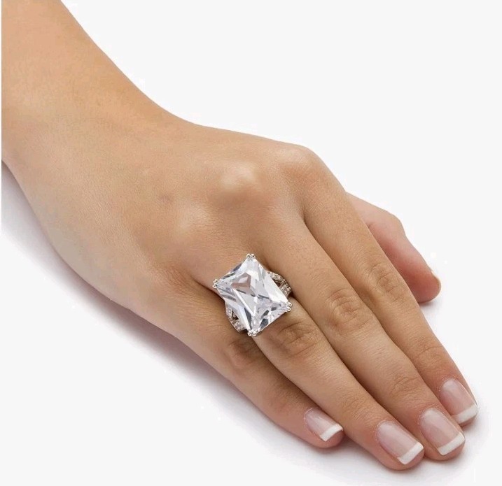 Emerald Cut 27 Carats Platinum Plated Statement Ring Size 8 SETA Palm Beach
