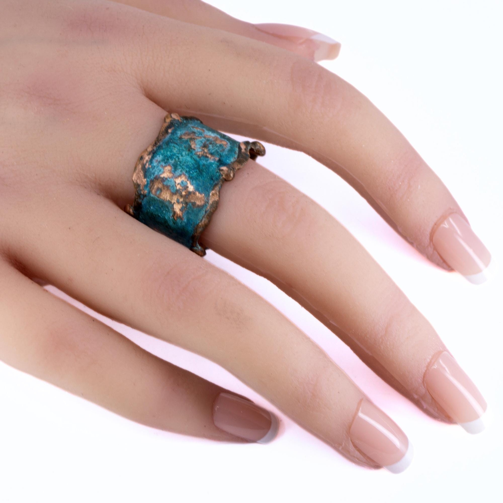 Solid Copper Statement Patina Men’s OR Women’s Ring With Molten Copper Edging
