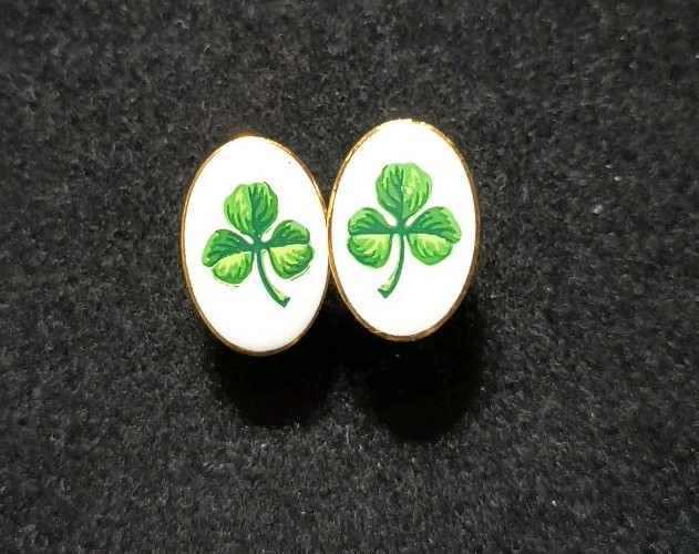 Shamrock Irish Luck Gold Tone Oval Ceramic Enamel Post Back Earrings