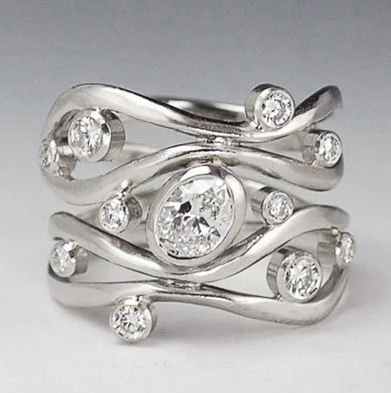 Irregular Geometric Cubic Zirconia Ring Prong Set Polished Women’s Jewelry