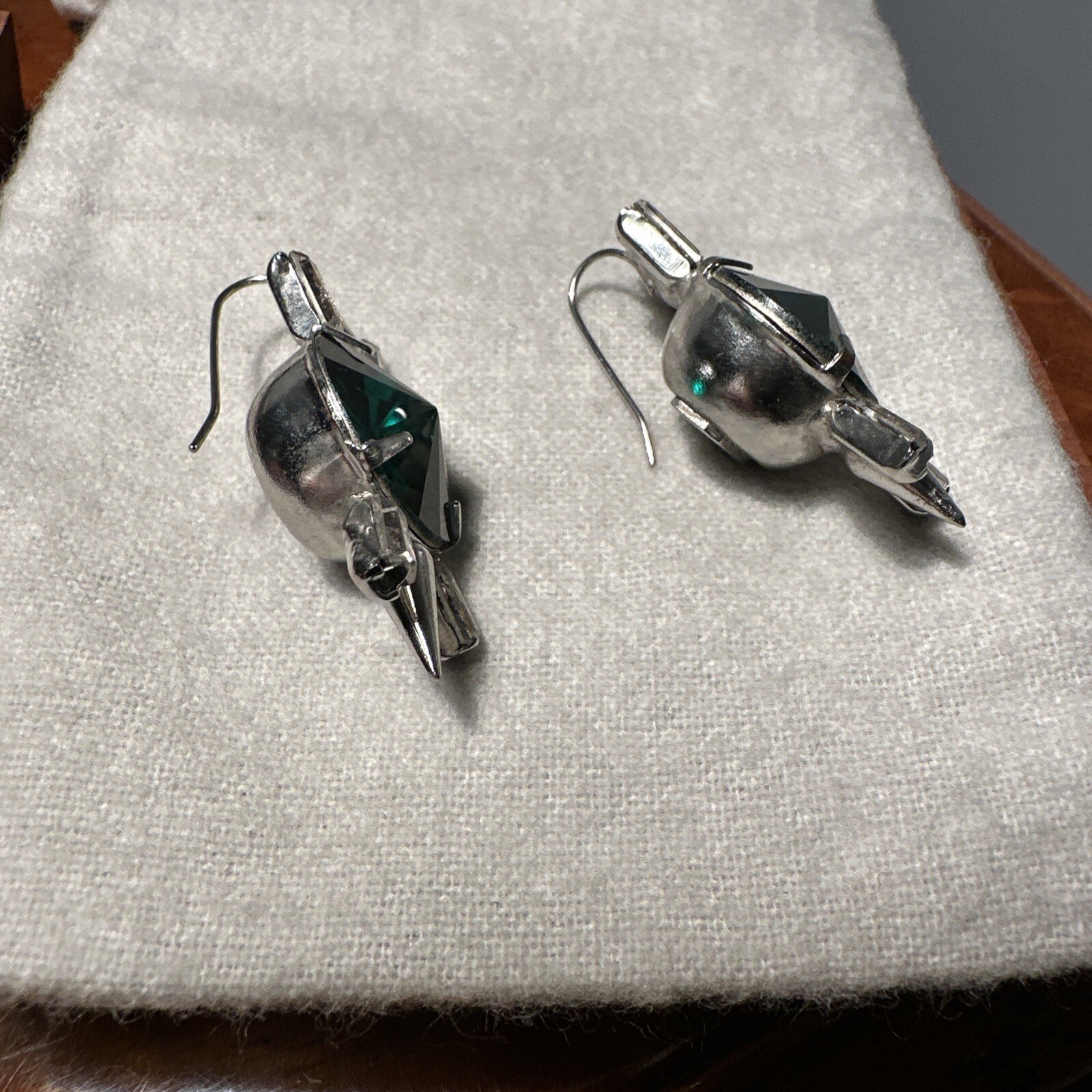 Fallon Round Cut Formal Stud Silver w Green Crystal Drop Earrings