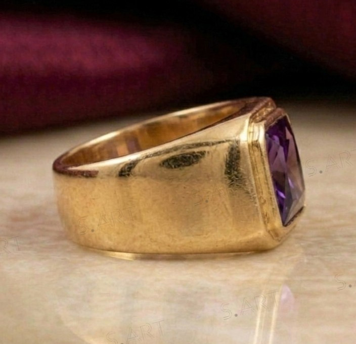 Amethyst Princess Cut With 14K Solid Gold Ring For Men’s