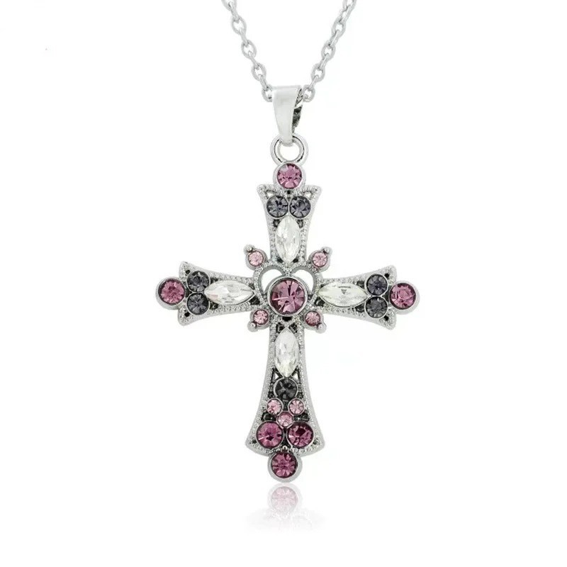 Gothic Big Zircon Cross Necklace Unisex Y2K Irregular Goth Large Cross Pendant