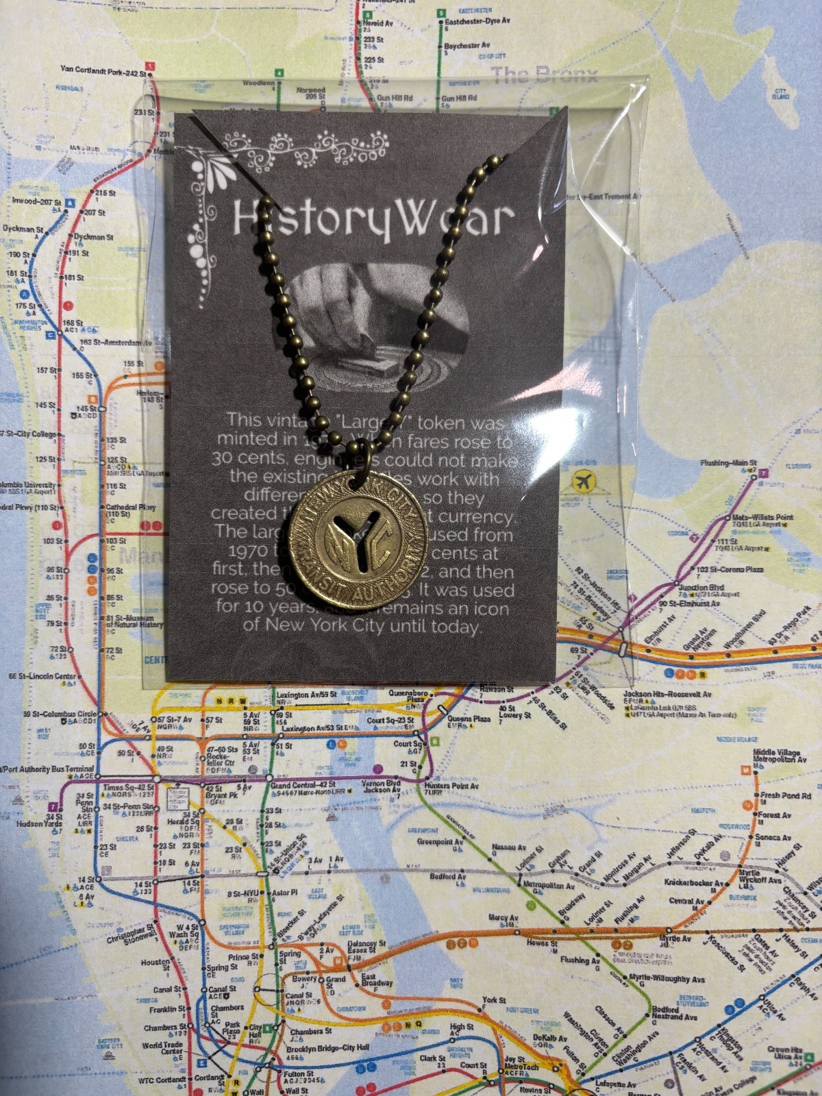 1970s NYC Subway Token Pendant Necklace – Vintage New York City. Great Gift 🎁