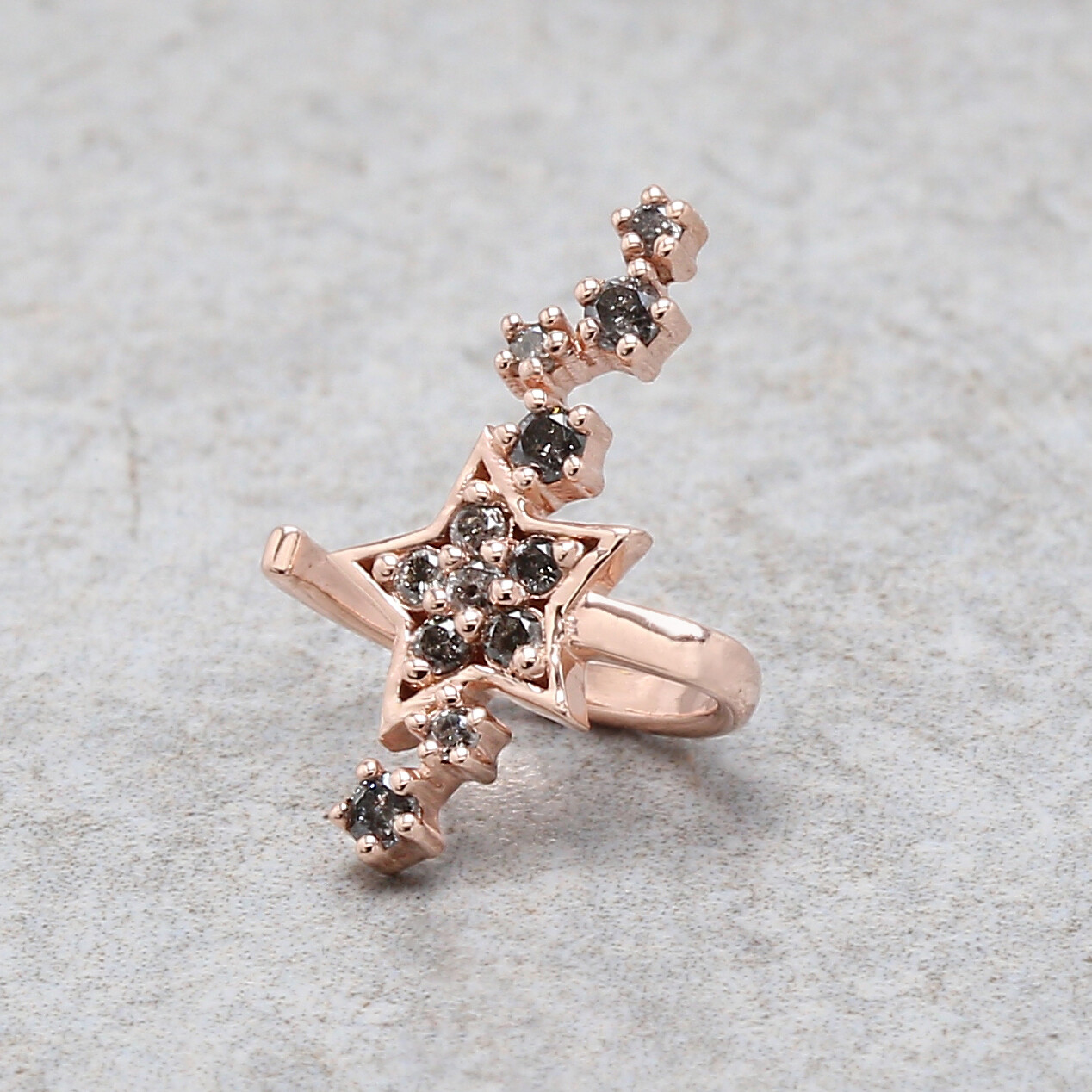 Round Black Grey Diamond Ear Cuff 14K Rose White Yellow Gold Ear Cuff KD1078