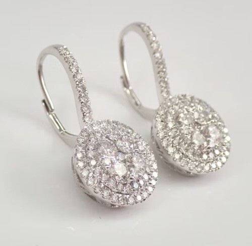 2Ct Round Simulated Diamond Drop & Dangle Halo Earrings In 14K White Gold Plated