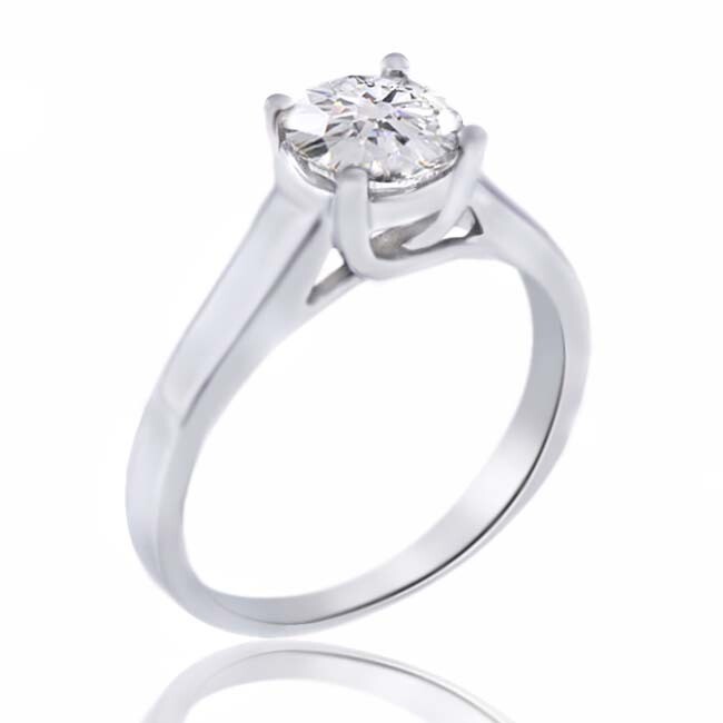 0.96 Ct Simulated Diamond Round Trellis Engagement Ring 14K White Gold