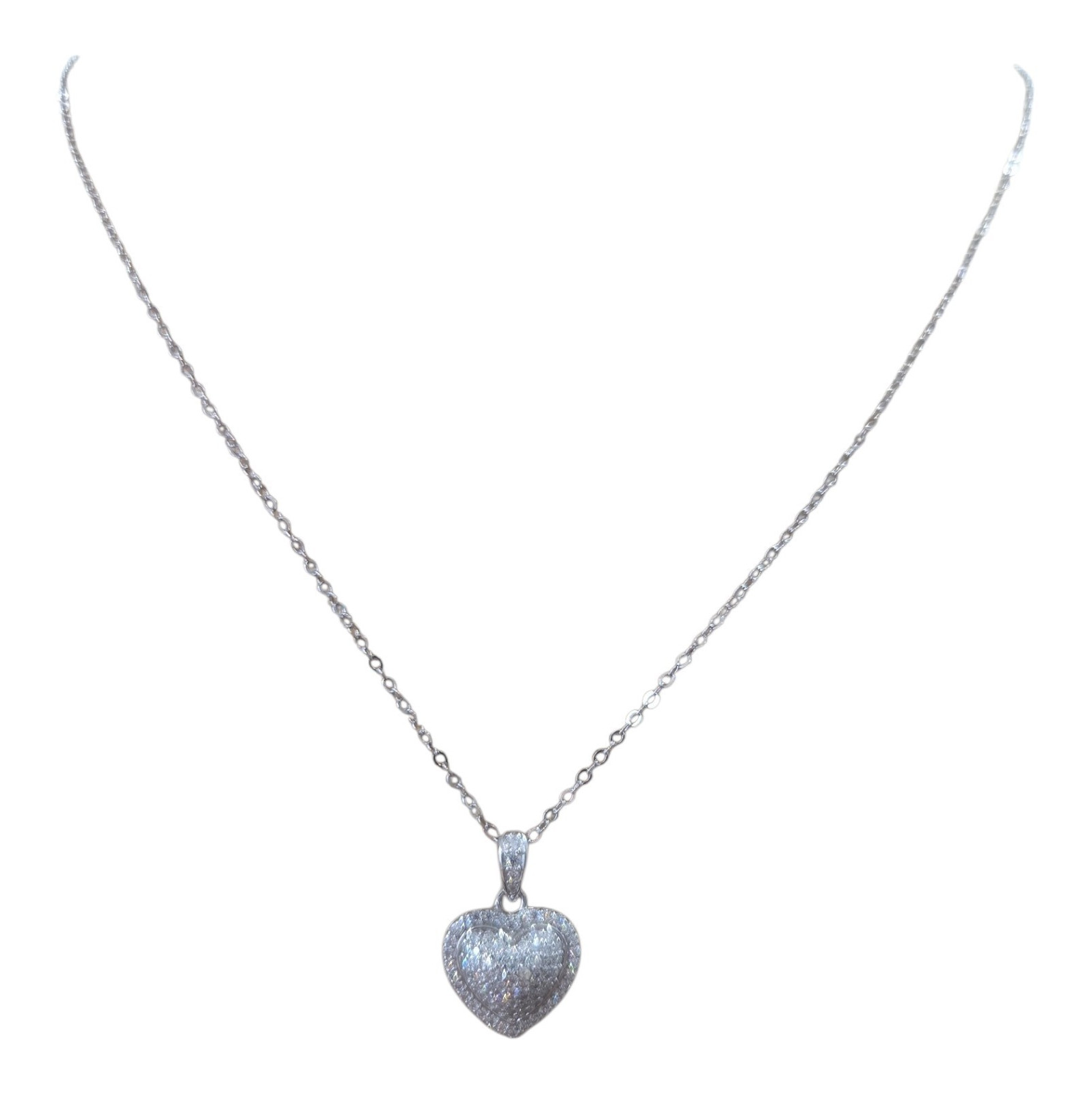 925 Sterling Silver Heart Pendant Necklace Moissanite Diamond Sparkle Women New