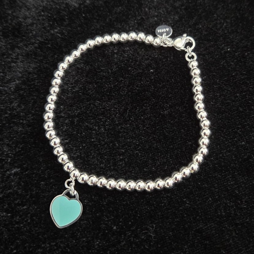 Silver Beaded Bracelet with Turquoise Heart Charm
