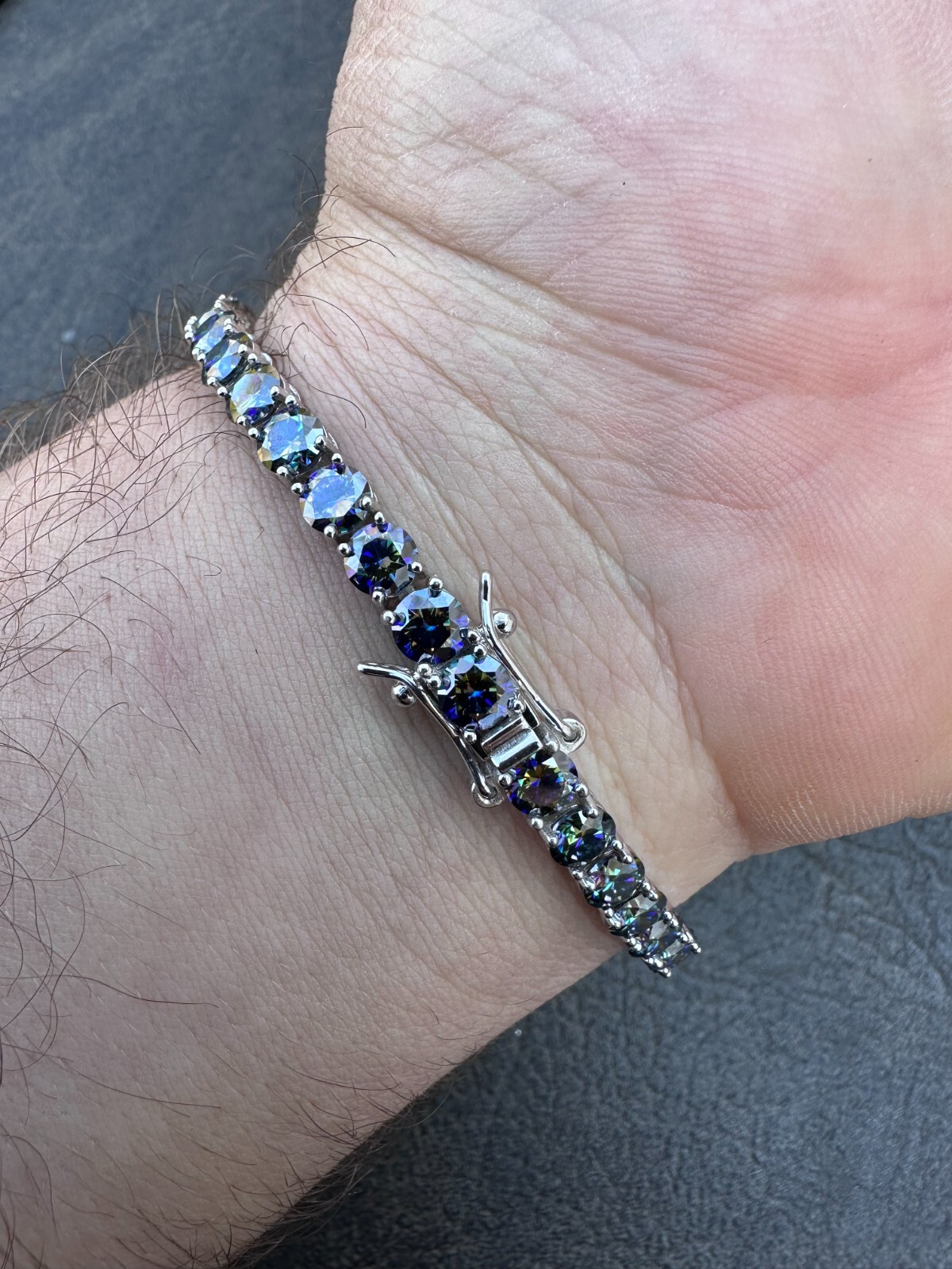 Real Iced Dark Blue MOISSANITE 5mm Tennis Bracelet 925 Silver Passes Tester GRA