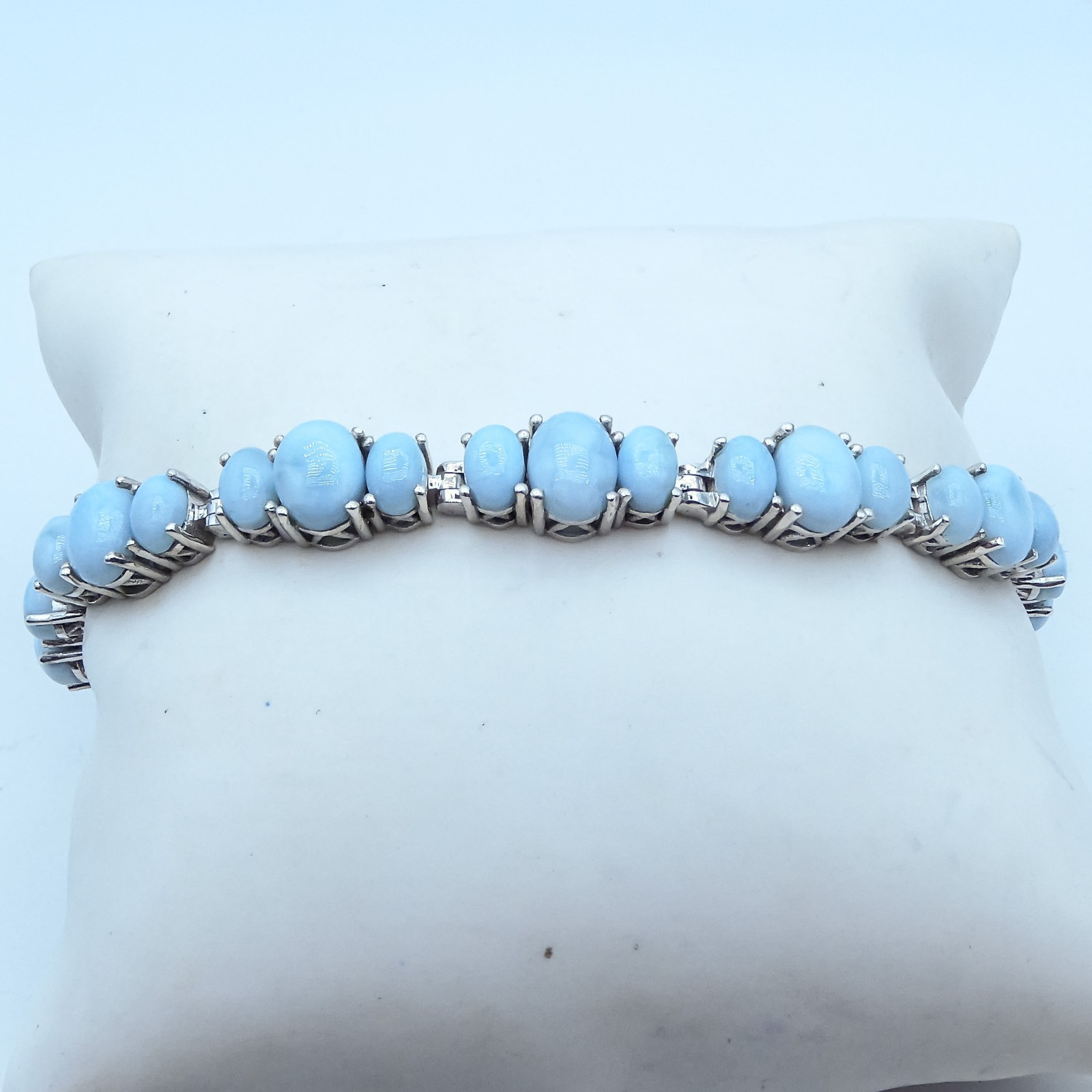 Platinum Over Sterling Silver 925 Blue Larimar 29.5ctw Panel Tennis 7″ Bracelet