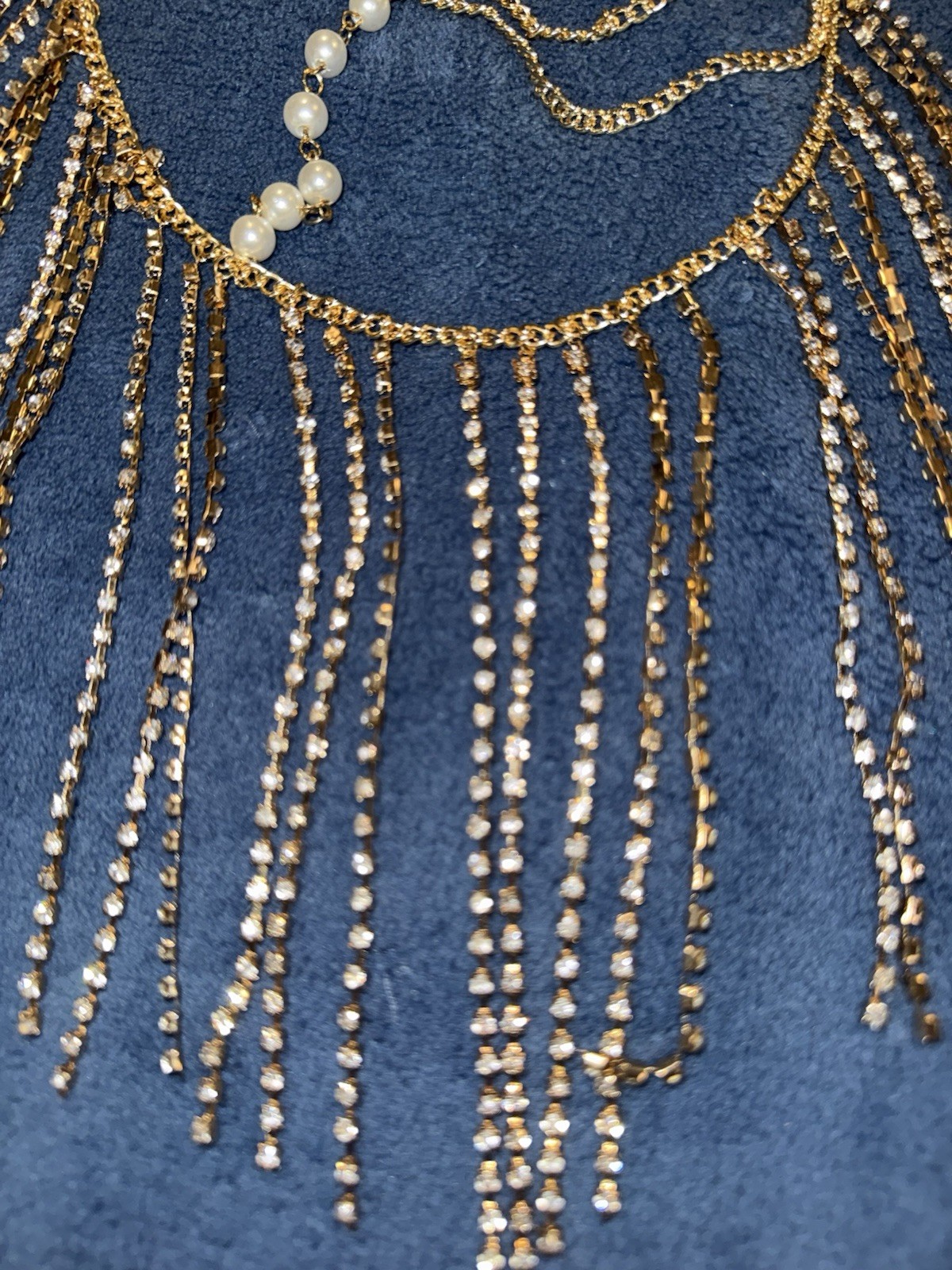 Avant Garde Fringe Necklace Gold Pearl Crystal NWOT