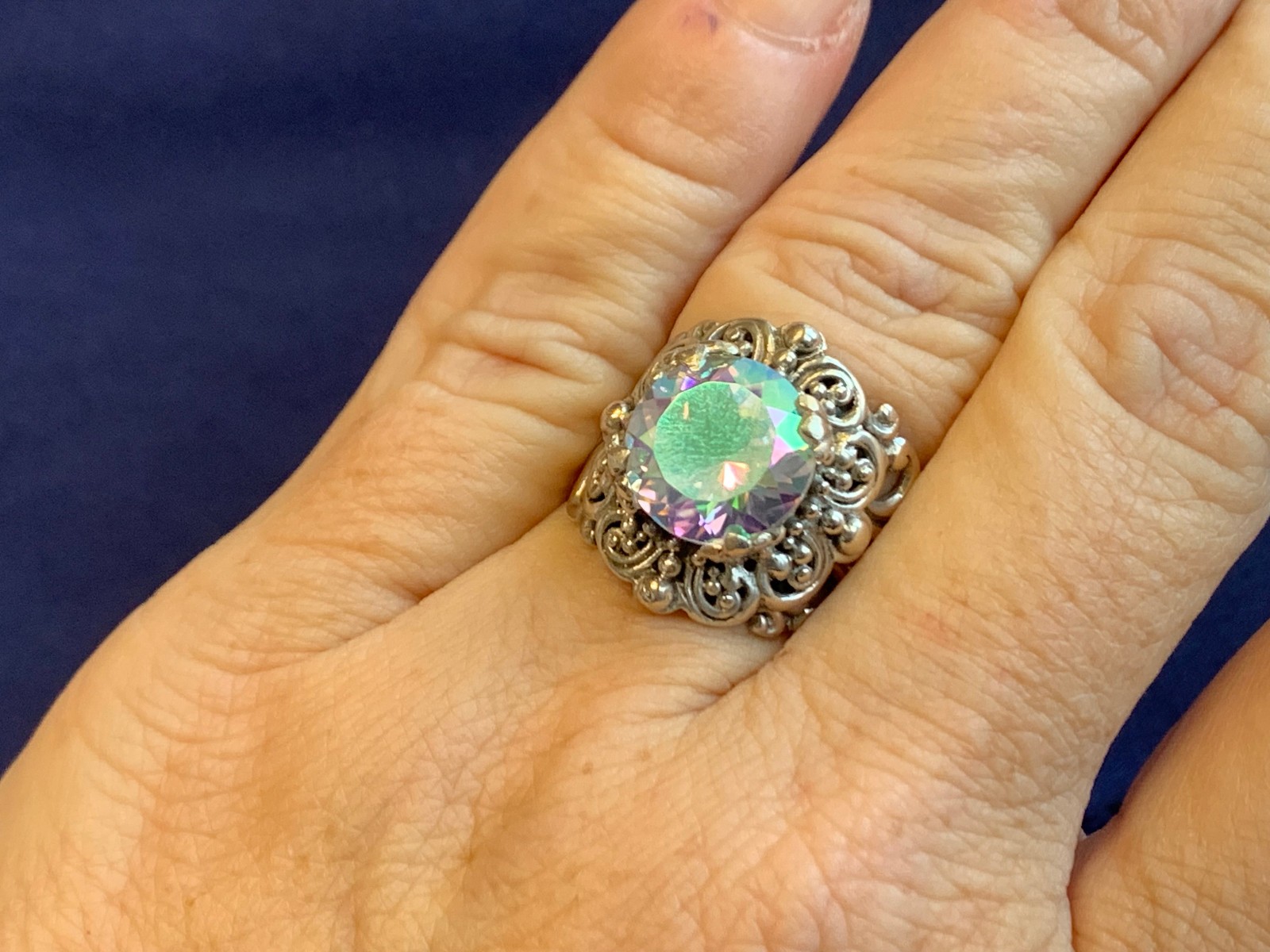 Sterling Silver Ring 11.63g Fine Jewelry Size 9 Band Mystic Topaz Look *READ*