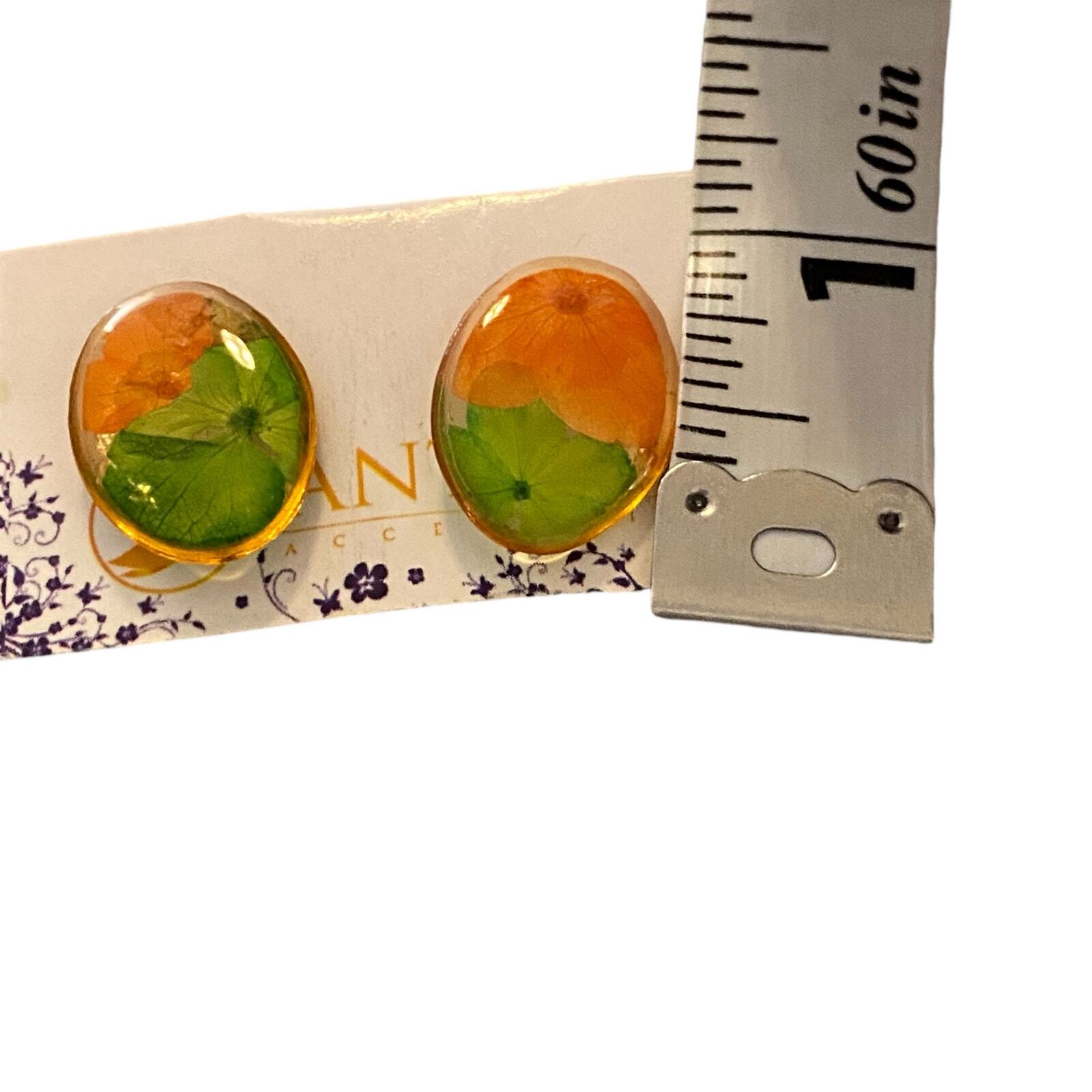 Pressed Flowers Stud Earrings UM Orange and Green University of Miami Canes