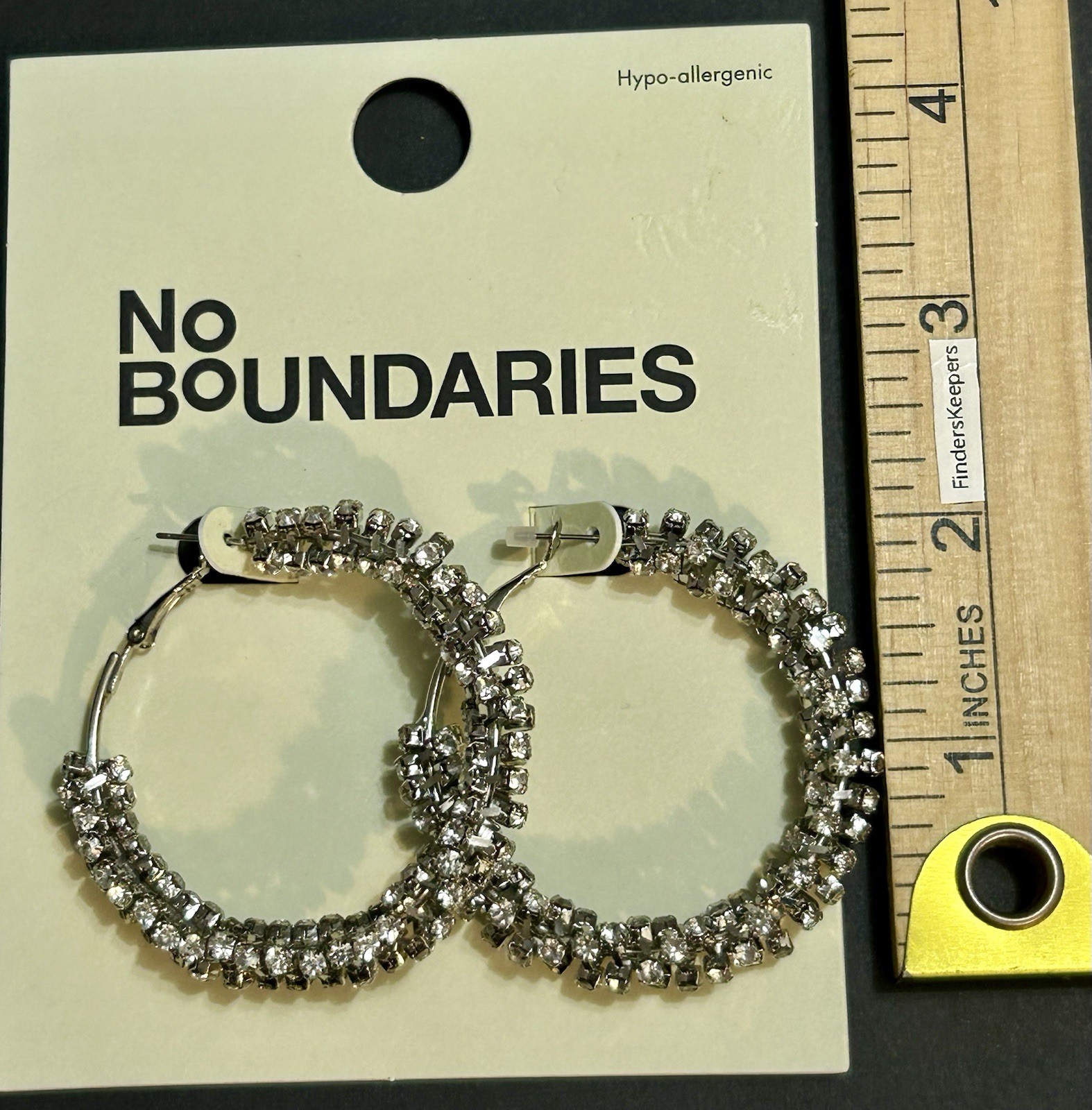 NIP No Boundaries Women’s Silver-Tone Rhinestone Detail Lever Back Hoop Earrings
