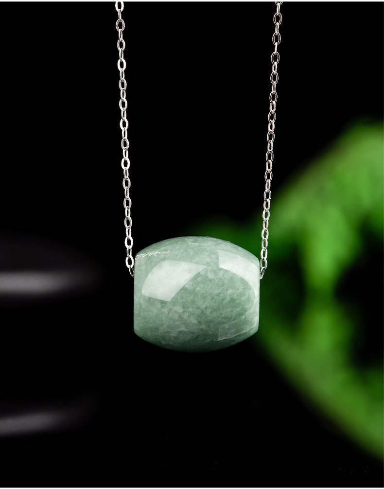 Natural A Grade Icy Bean Green Jade Barrel Bead Pendant Women Holiday Jewelry