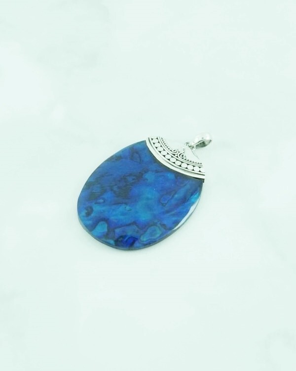 Blue Abalone Paua Shell Oval 925 Sterling Silver Handmade Pendant Necklace NEW!